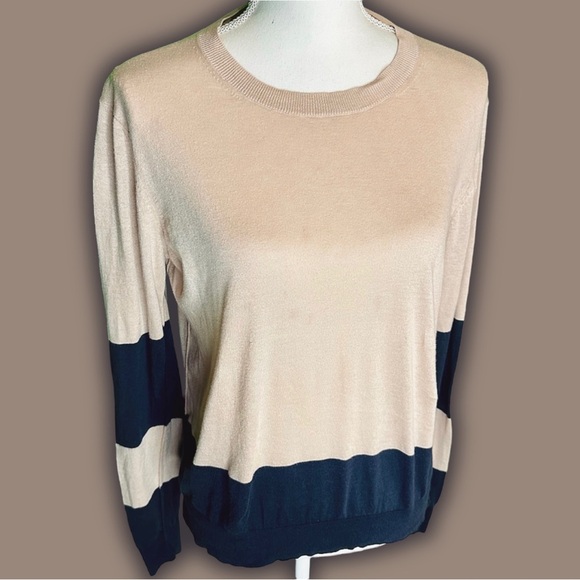 Theory ‘Abino Jam’ Crewneck Sweater in “Nude / Navy” Size Large - Picture 7 of 15